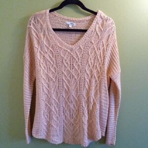Womans M Sonoma Pink V-Neck Cable Knit Sweater